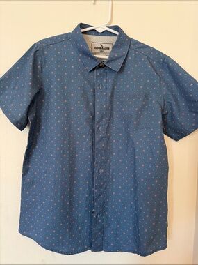 Boys Eddie Bauer Denim Blue Short-Sleeve Micro Print Button-Down - Size 8